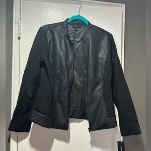 Alfani Size M zip up black faux leather jacket with zippered pockets